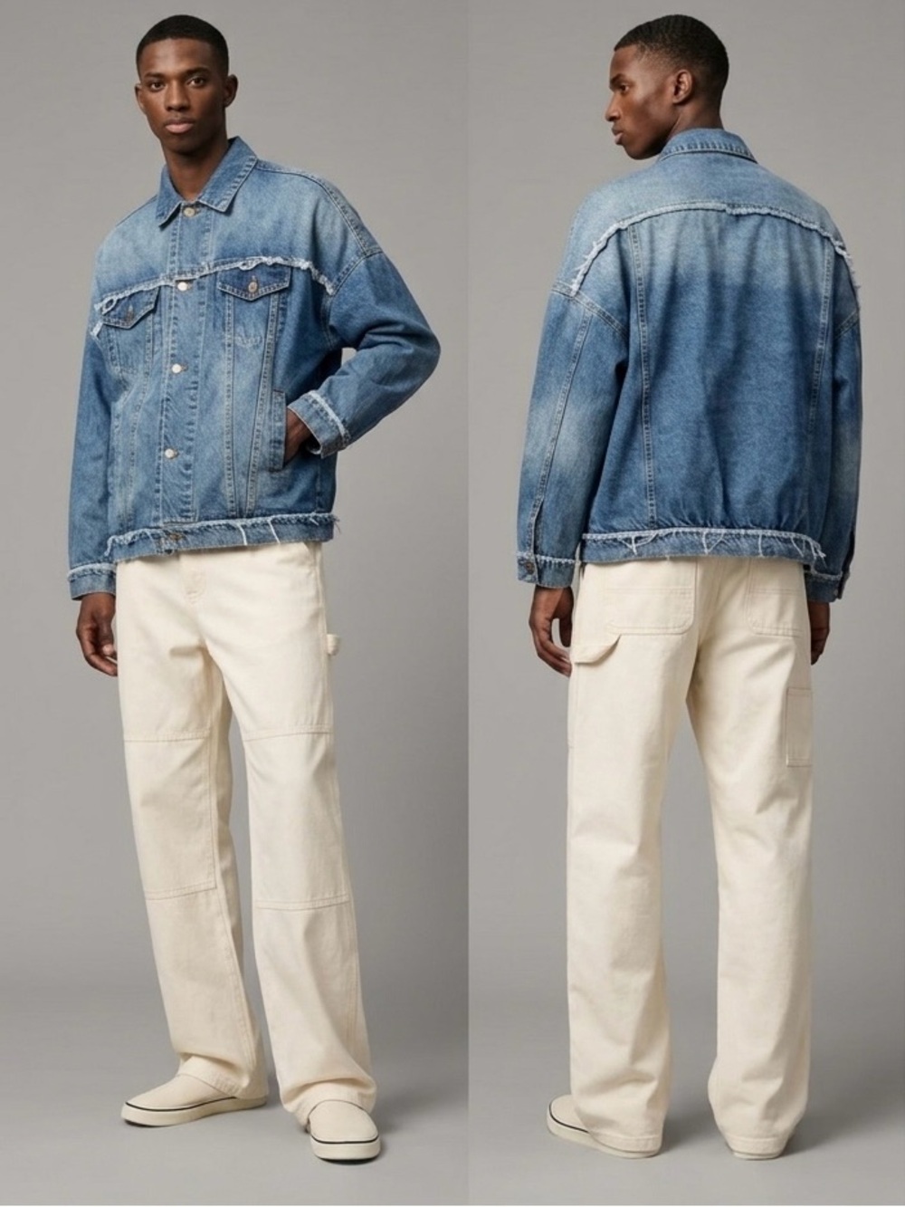 SHEIN Light Blue Distressed Men Denim Jacket Coat Size Small Great Condition